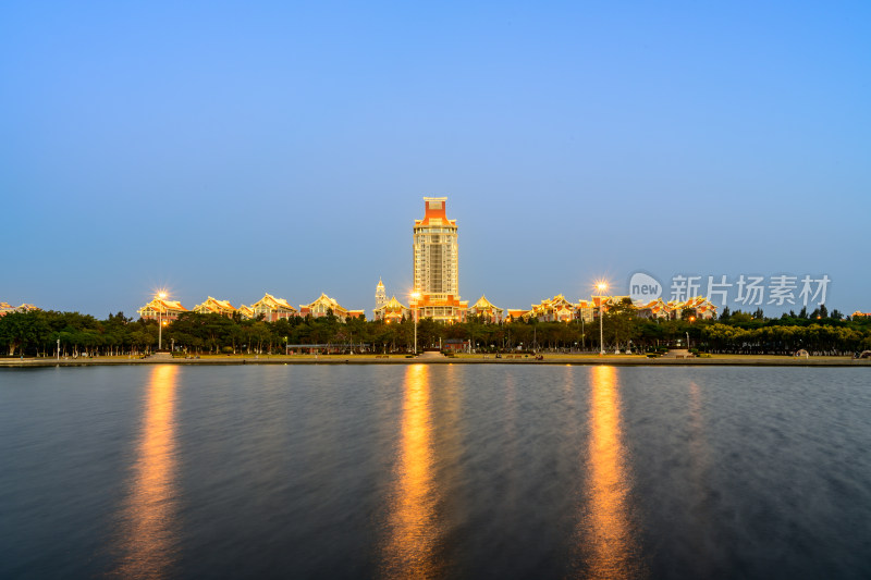 厦门海上自行车道湖畔日落景观