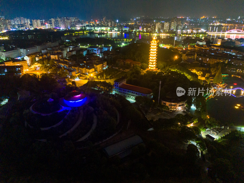 鄂州城市夜景灯光航拍图