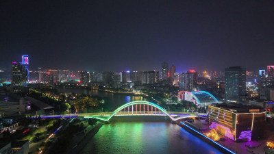 甘肃兰州金雁黄河大桥夜景航拍