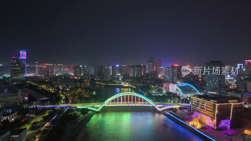 甘肃兰州金雁黄河大桥夜景航拍