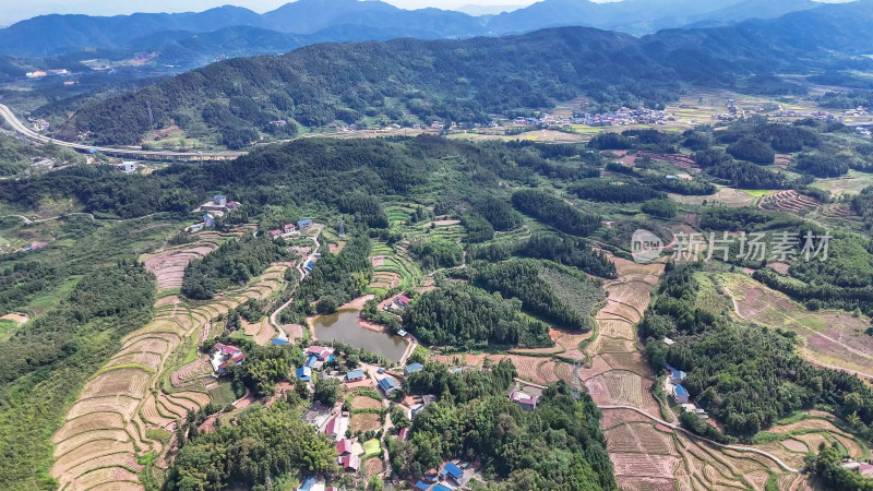 丘陵山川稻田梯田风光航拍