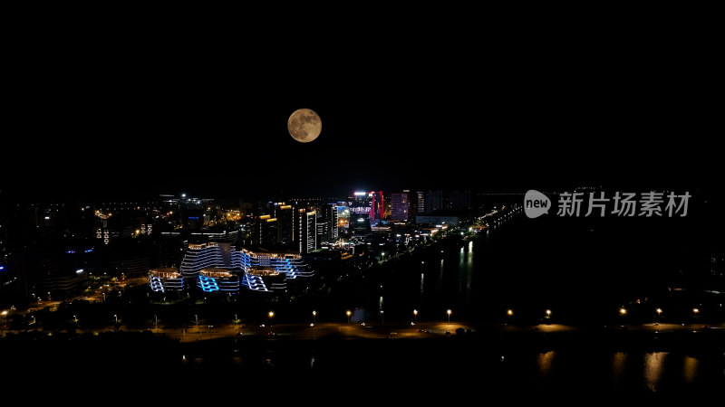 福州夜景照片航拍城市超级月亮福州中秋月亮