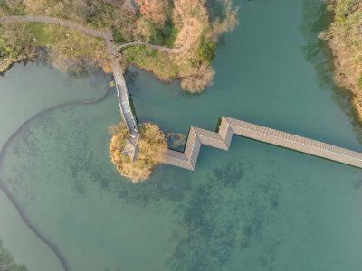 浙江杭州西湖杨公堤雷峰塔秋季高空航拍