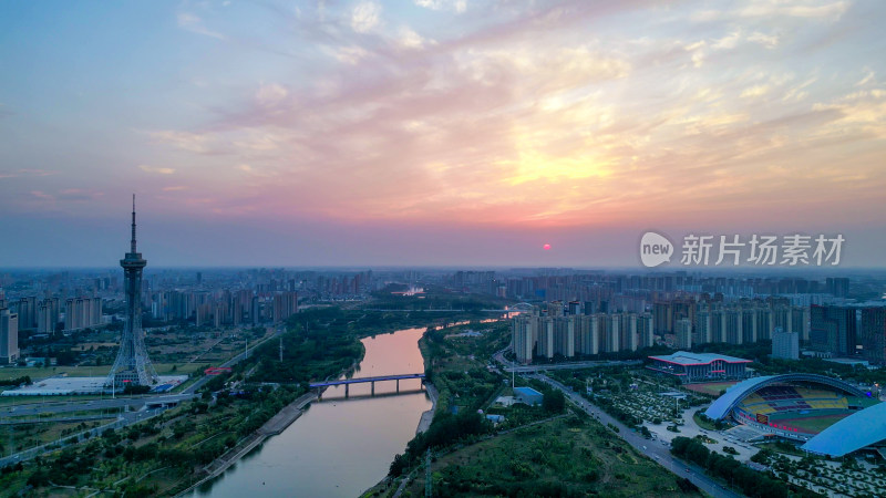 航拍周口日落周口沙颍河风景区