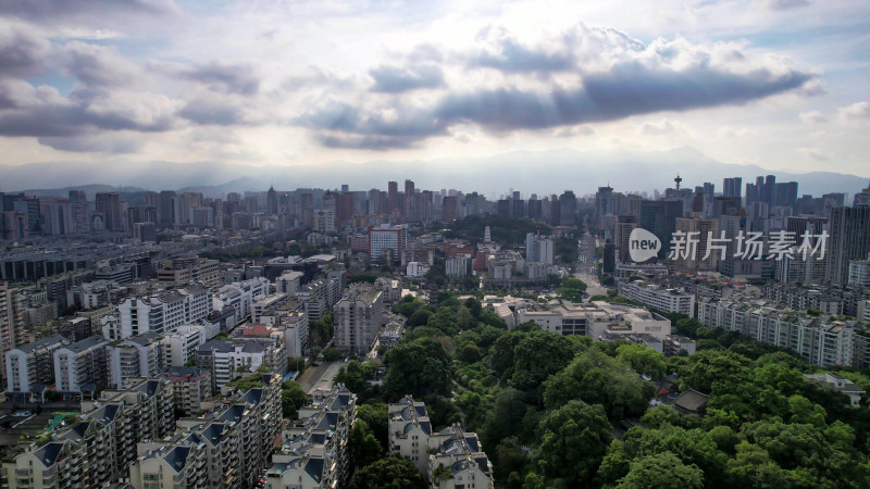 福建福州城市风光蓝天白云高楼建筑航拍