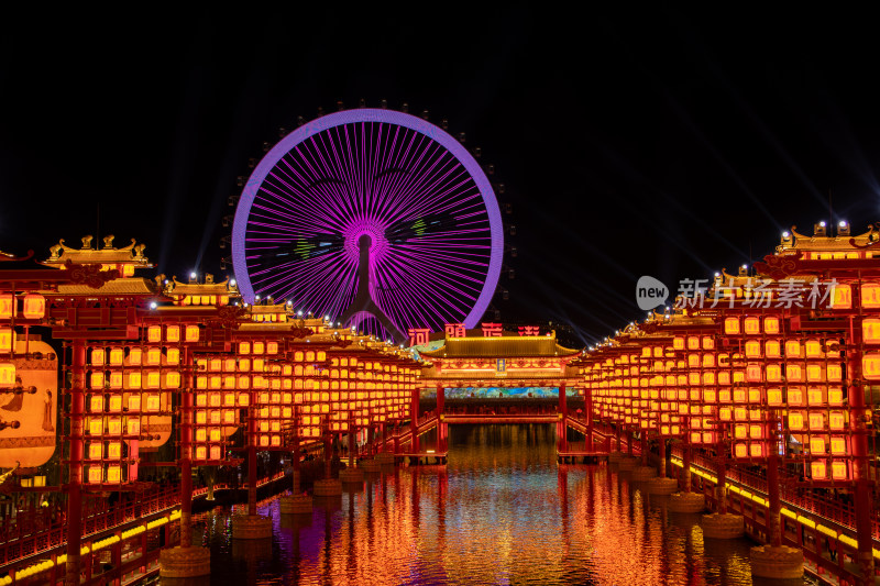 唐山河头老街夜景，唐山之光摩天轮