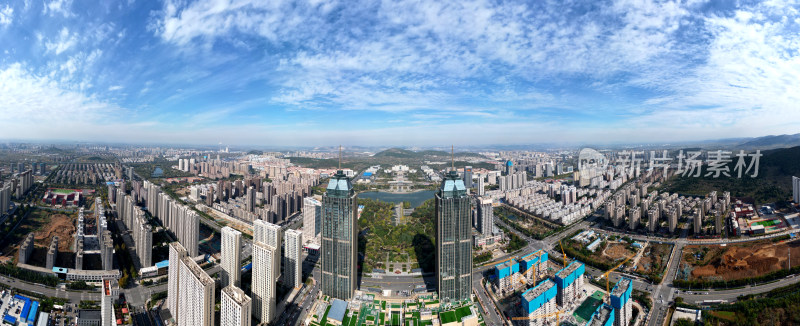 枣庄凤鸣湖 双子星 市府广场中轴线航拍全景