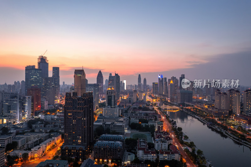 天津海河风景小白楼CBD城市夜景航拍