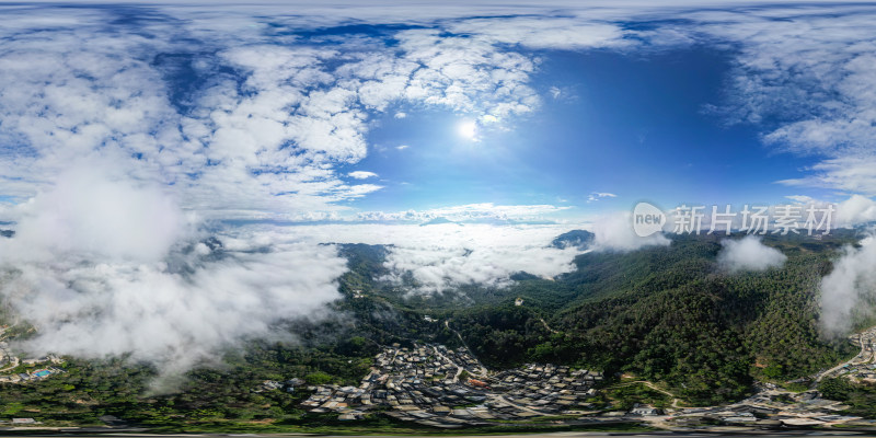 航拍景迈山云海环绕村庄的自然风光全景图