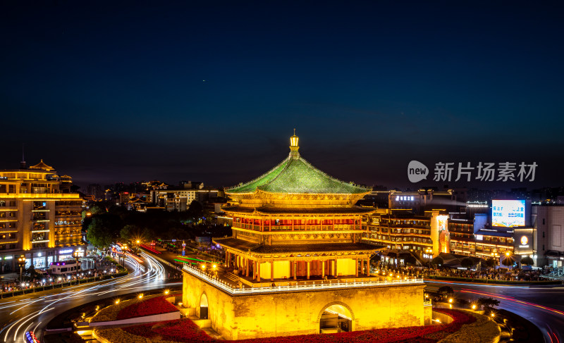 陕西西安钟楼黄昏晚霞夜景