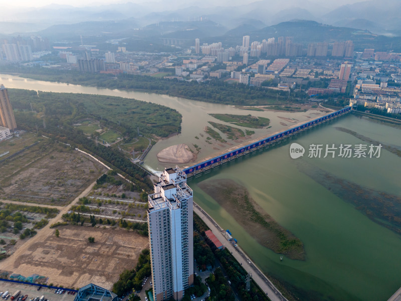 陕西宝鸡渭河两岸航拍图