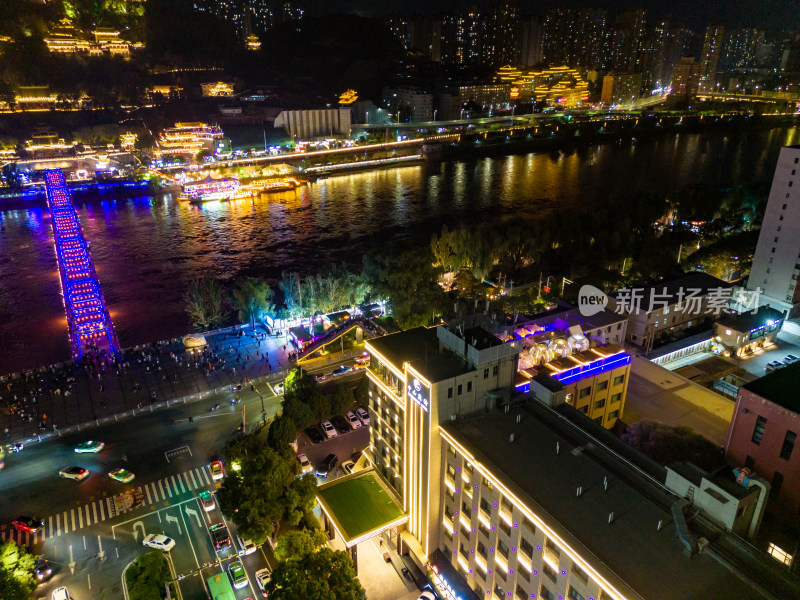 甘肃兰州夜景灯光航拍图