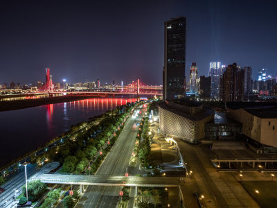 江西南昌新图书馆建筑蓝调夜景高空航拍