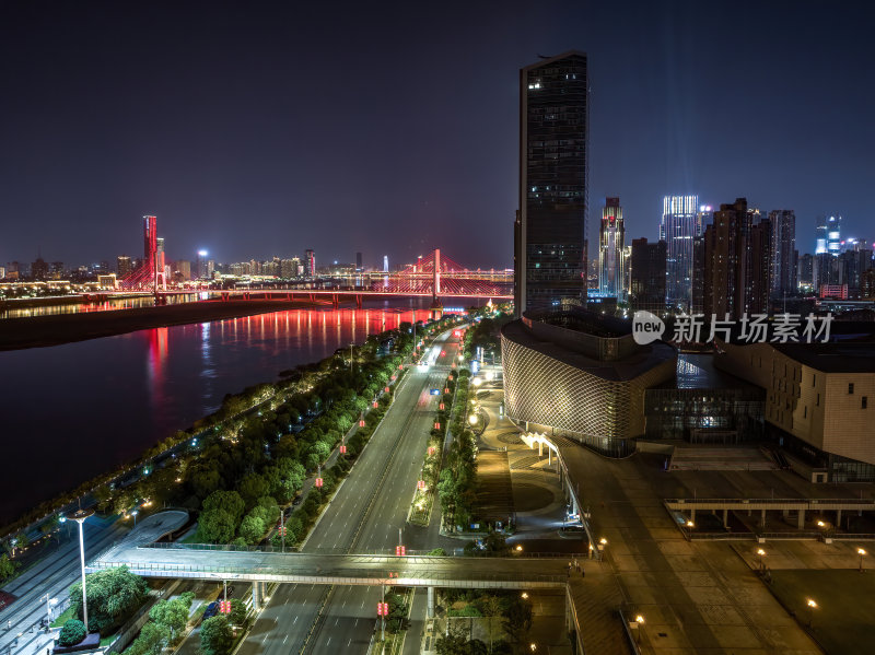 江西南昌新图书馆建筑蓝调夜景高空航拍