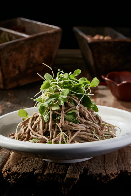 香椿苗凉拌烟熏黑豆腐丝