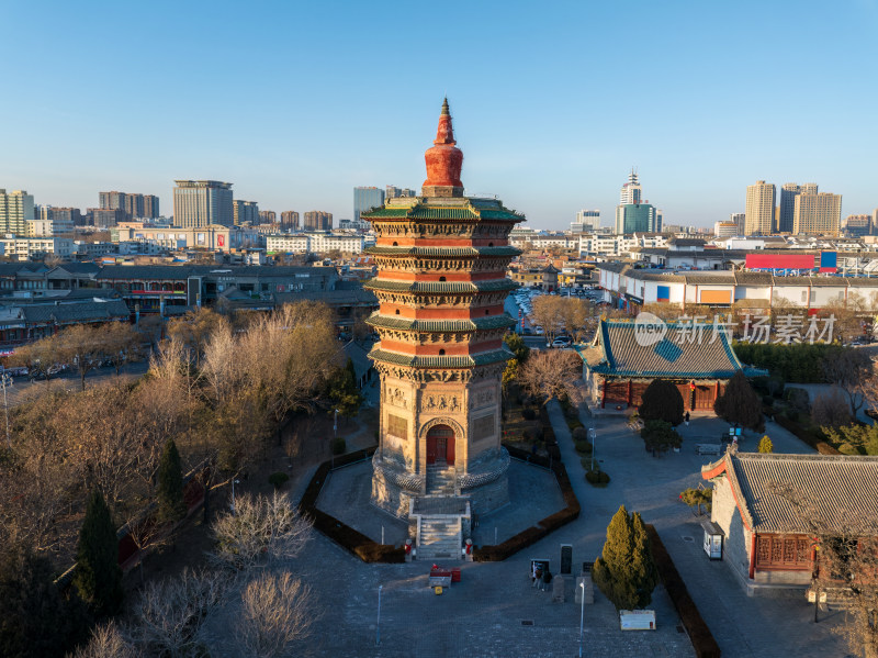 航拍河南安阳天宁寺塔和城市风光