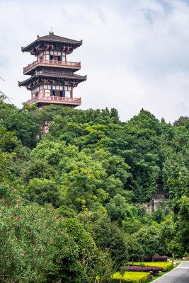 湖北鄂州西山风景区自然风景武昌楼建筑景观