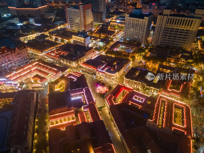 青岛大鲍岛历史文化街区城市夜景航拍全景