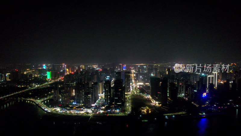 广东湛江城市夜景交通大景航拍