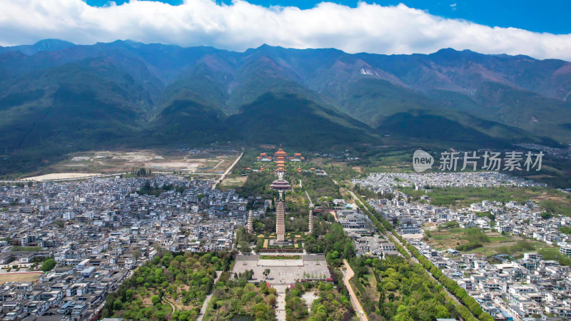 航拍云南大理崇圣寺三塔文化旅游区