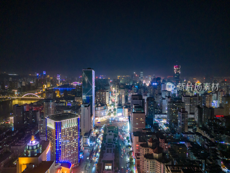 甘肃兰州张掖路夜景航拍图