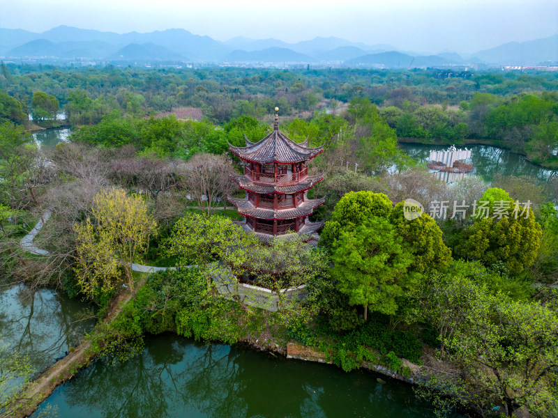 杭州西溪湿地洪园步云塔航拍