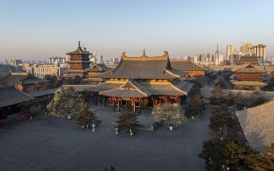 山西省大同市大同古城华严寺航拍