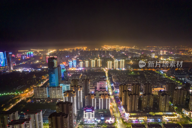 山东日照城市夜景交通航拍图