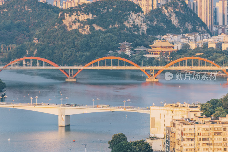 广西柳州城市山水风景-柳江大桥与文惠桥