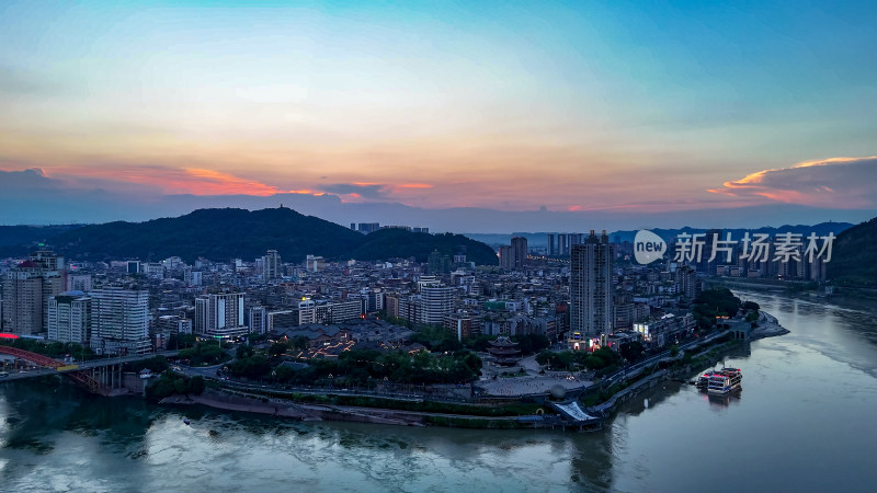 四川宜宾城市晚霞夕阳航拍图