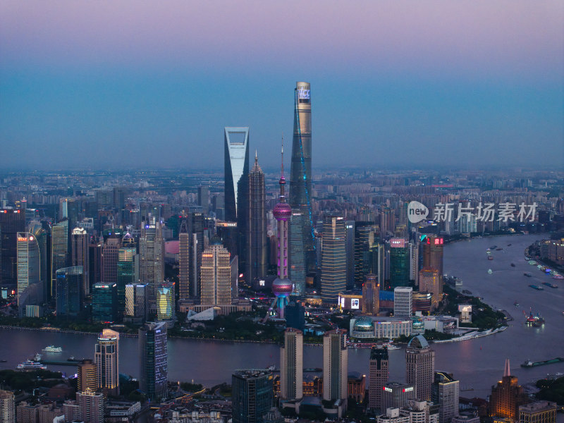 航拍上海现代都市摩天大楼陆家嘴外滩夜景