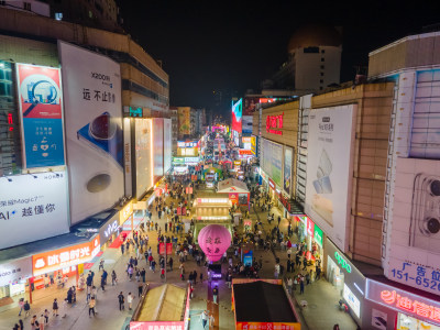 航拍青岛台东步行街夜景商业街