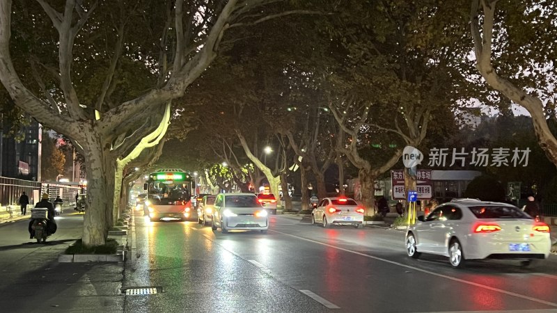 夜晚城市街道车流行人交通景象