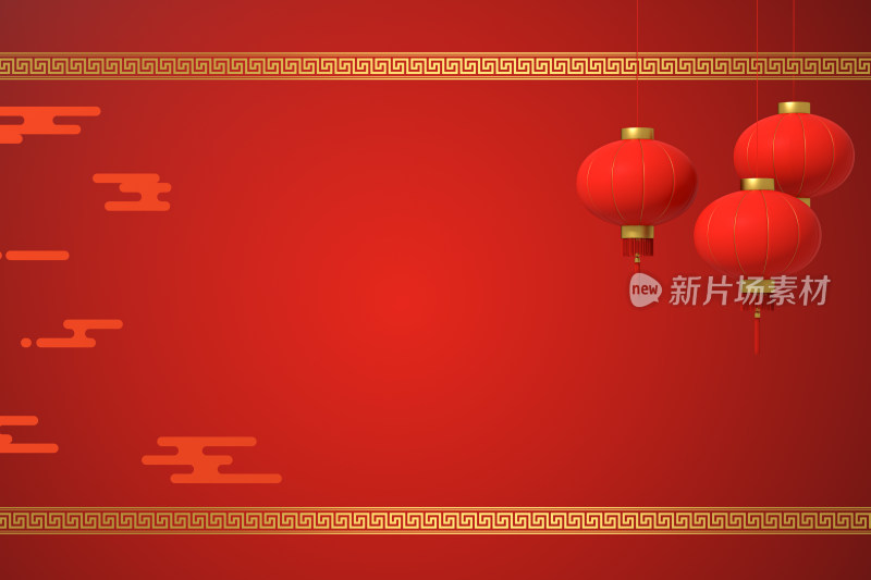 红色喜庆灯笼中国风背景 3D渲染