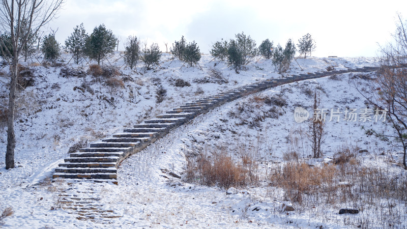 公园山谷小路雪景