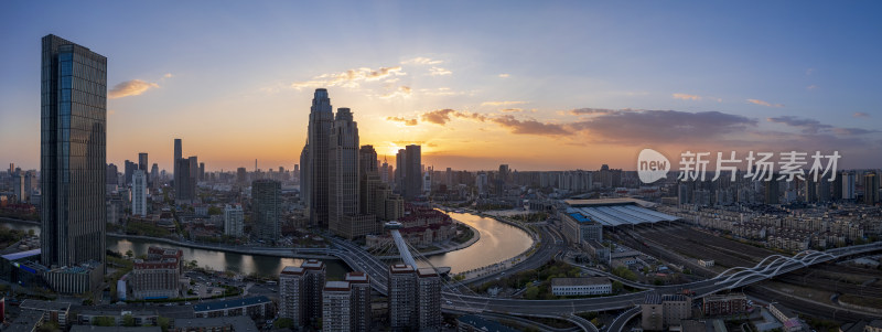 天津海河津湾CBD金融中心城市夜景航拍