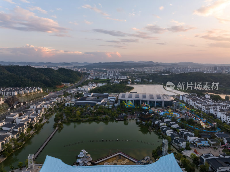 江西上饶网红景点婺女洲日落夜景航拍