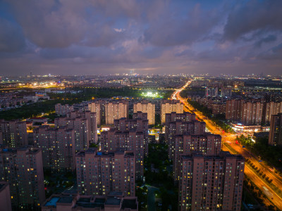 航拍上海傍晚时分城市风光