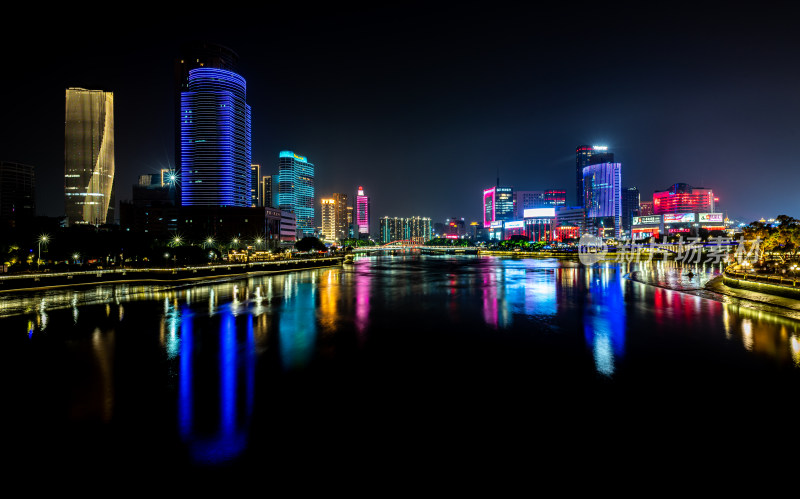 浙江宁波老外滩三江口夜景夜色城市建筑景观