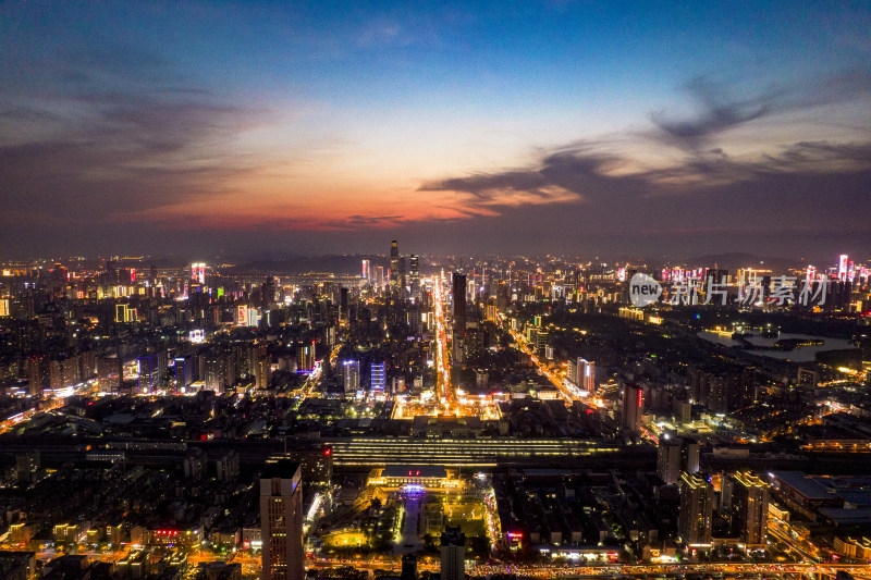 中国星城长沙城市夜景航拍摄影图