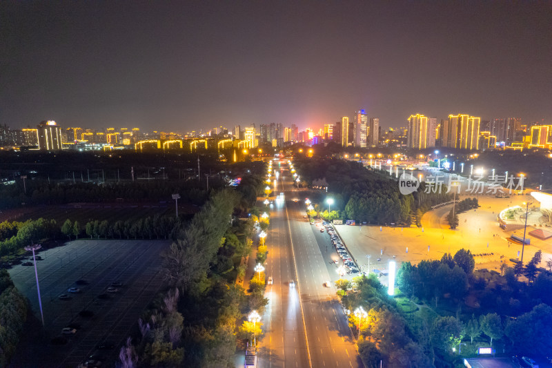 河北沧州城市夜景灯光航拍图