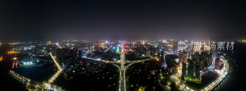 广东湛江城市夜景灯光航拍全景图