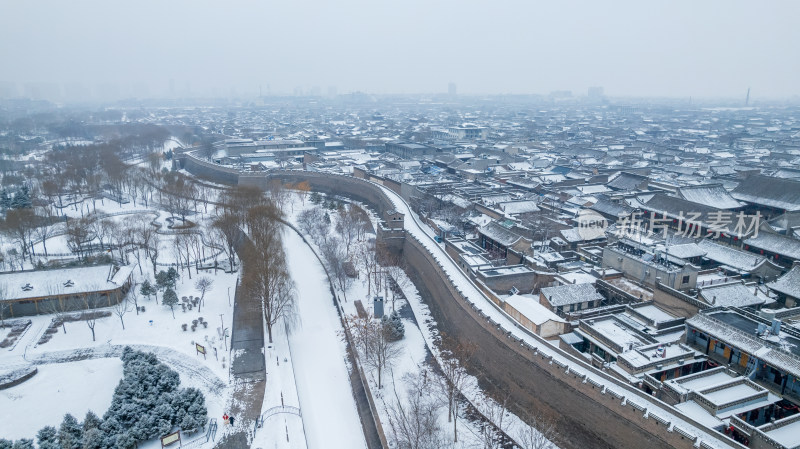 山西晋中平遥古城雪景航拍风景宣传