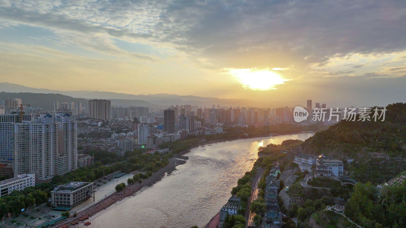 甘肃兰州黄河风光兰州大景航拍