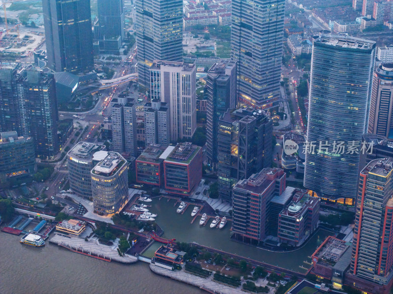 航拍上海陆家嘴高金融中心密集高楼群夜景