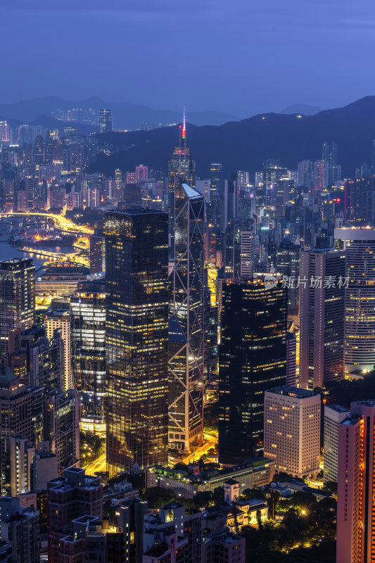 香港维多利亚港CBD中环夜景繁华都市