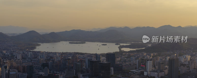 杭州城市景观风光与西湖航拍