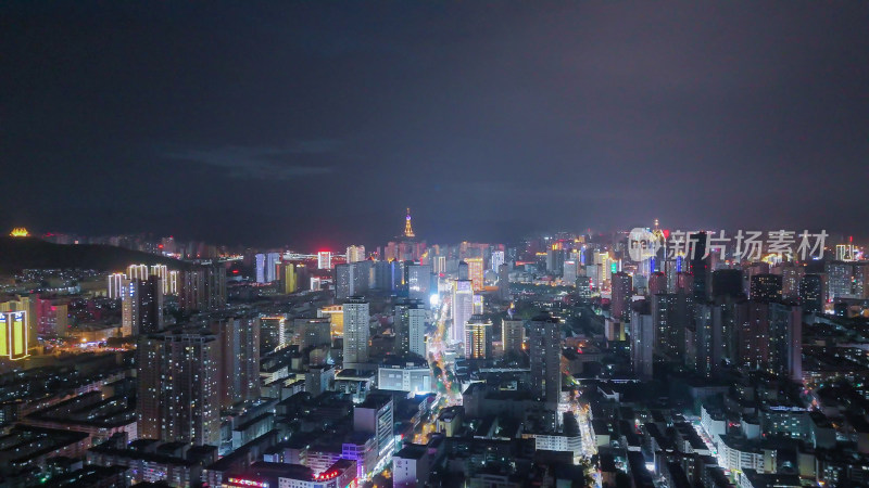 青海西宁夜景西宁建设航拍