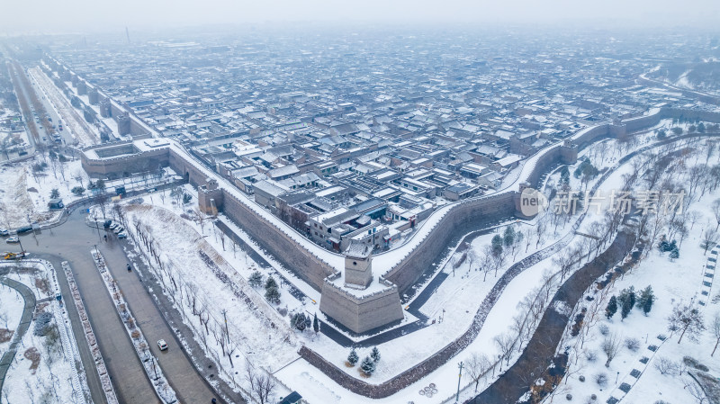 山西晋中平遥古城雪景航拍风景宣传