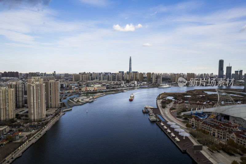 天津滨海海河响螺湾城市风光航拍